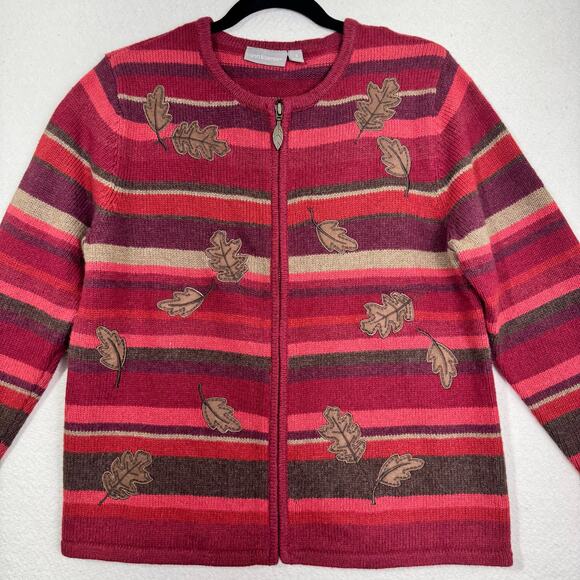 Croft & Barrow Embroidered Autumn Fall Leaves Wool Cardigan Sweater Size Small - Picture 3 of 7